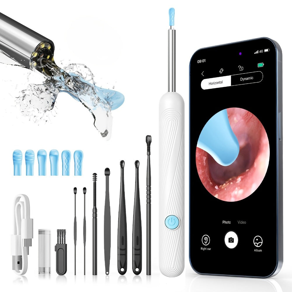 Ear Wax Removal Camera Visual Ear Cleaner 1080P HD ¨C 6 Safety Ear Spoons 7-Piece Kit, USB Charging, Real-Time Smartphone Inspection, Portable Ear Cleaning Tool for Adults Kids, Black and White