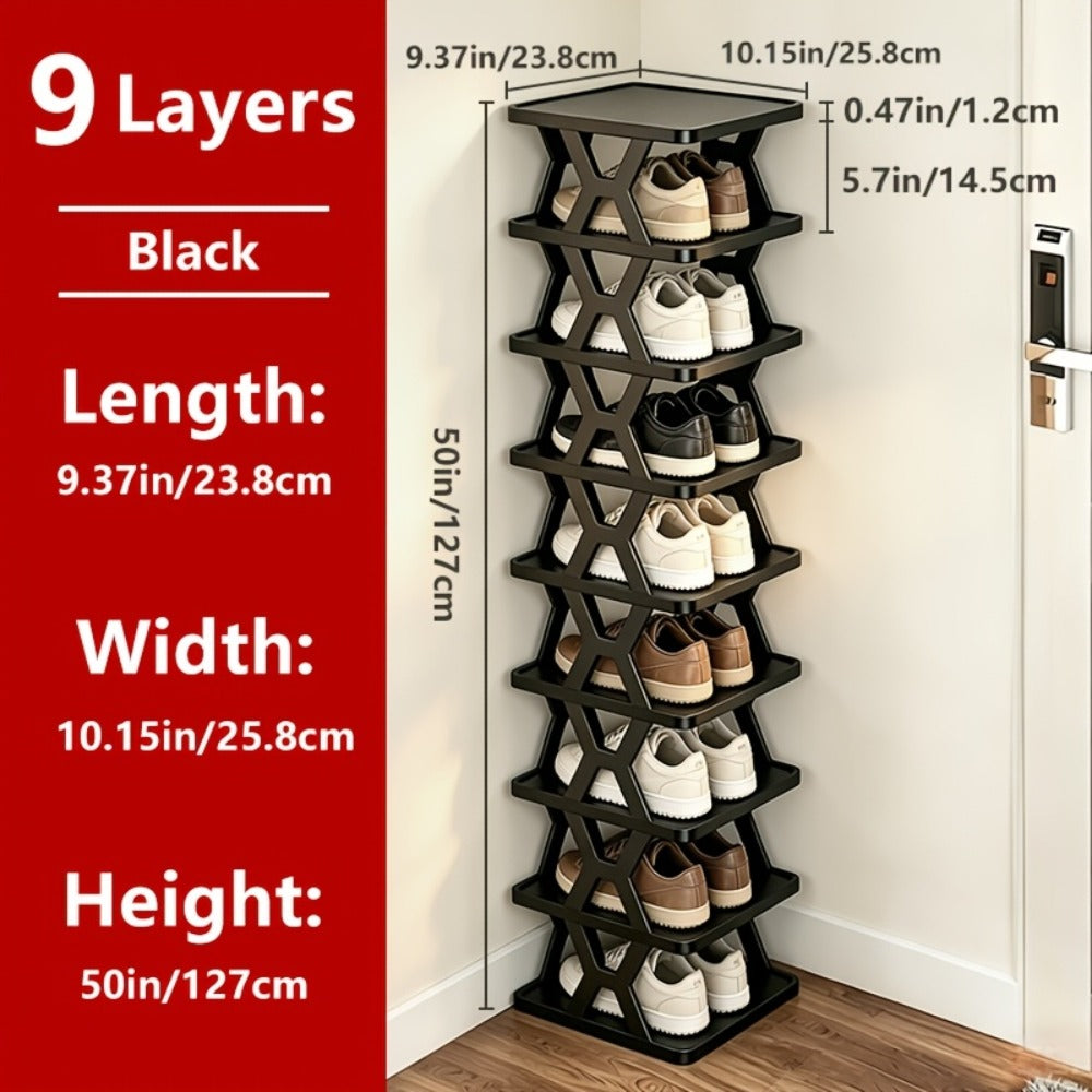 Shoe Rack Organizer 6 or 9 Tier - Space Saving Folding Shoe Rack for Hallway Doorway Bedroom Dorm, Narrow Entryway Shoe Storage, Black or White