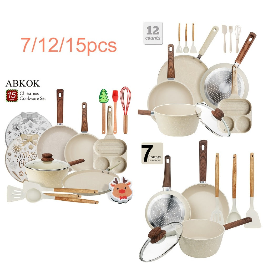 Non-Stick Cookware Set 7 12 & 15 Piece Induction Compatible ¨C Frying Pan Steamer Silicone Spatula & Tongs | Complete Pots and Pans Cooking Set | Perfect Wedding Housewarming Gift for Friends