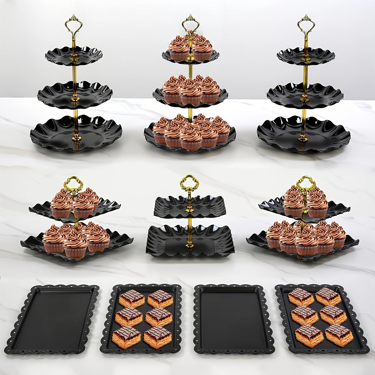 Cake Stand Set 10-Piece Black Tiered Cupcake Stands with Appetizer Trays for Birthday Baby Shower Bridal Shower Wedding Party Dessert Display