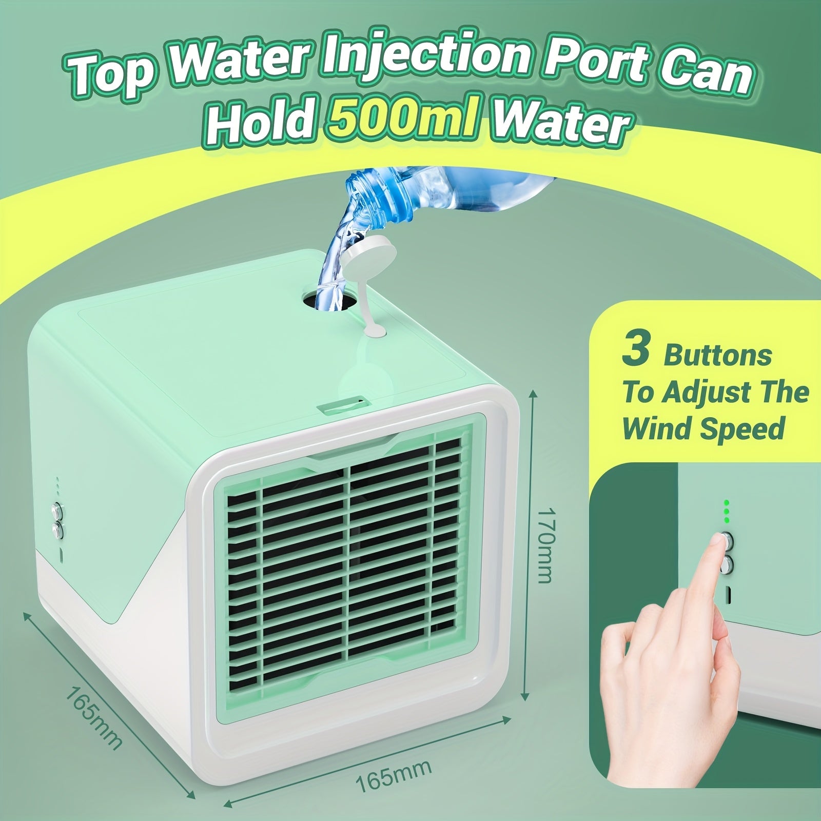 Portable Air Cooler 3-in-1 Mini Personal Air Conditioner Humidifier Fan with Atmosphere Light USB Powered Desktop Evaporative Cooler for Home Office Bedroom Travel Blue Black Green