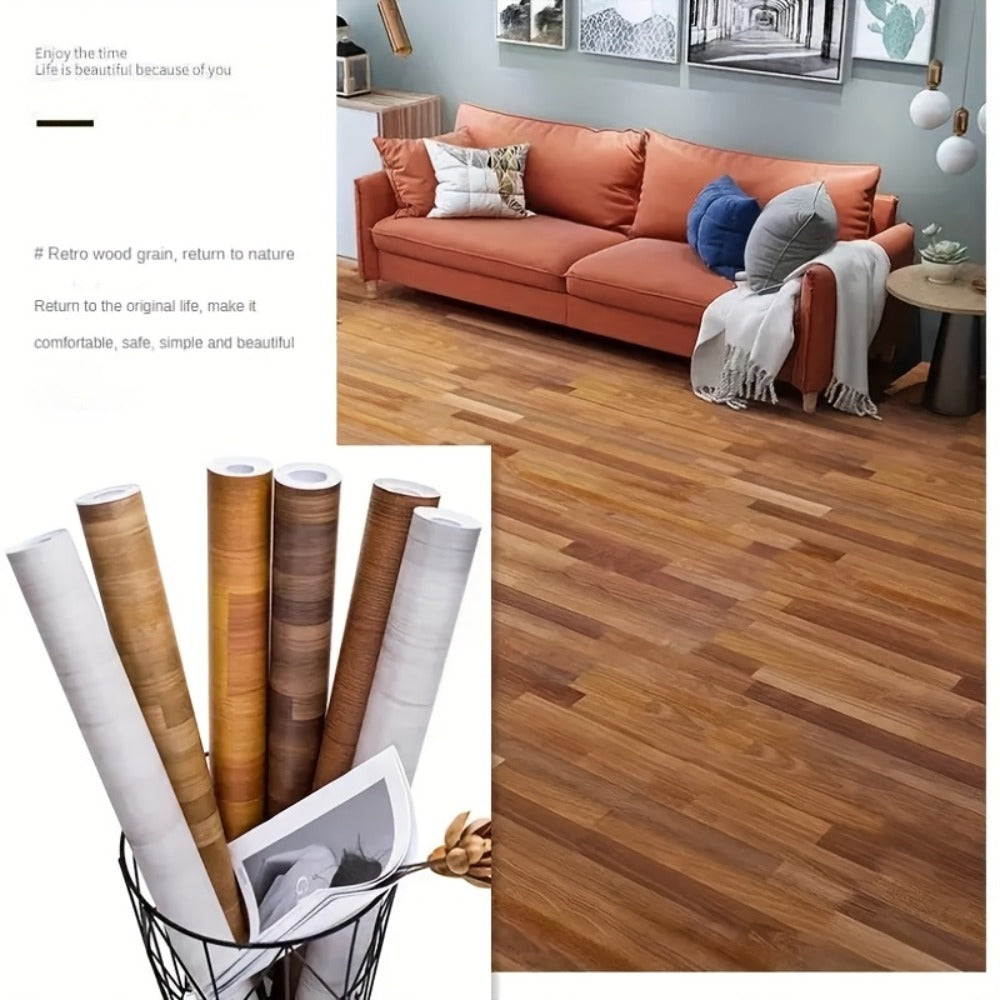 Wood Grain Floor Sticker Roll Peel & Stick Self-Adhesive Non-Slip Thickened Vinyl ¨C Vintage DIY Flooring for Walls, Floors, Desks & Door Panels