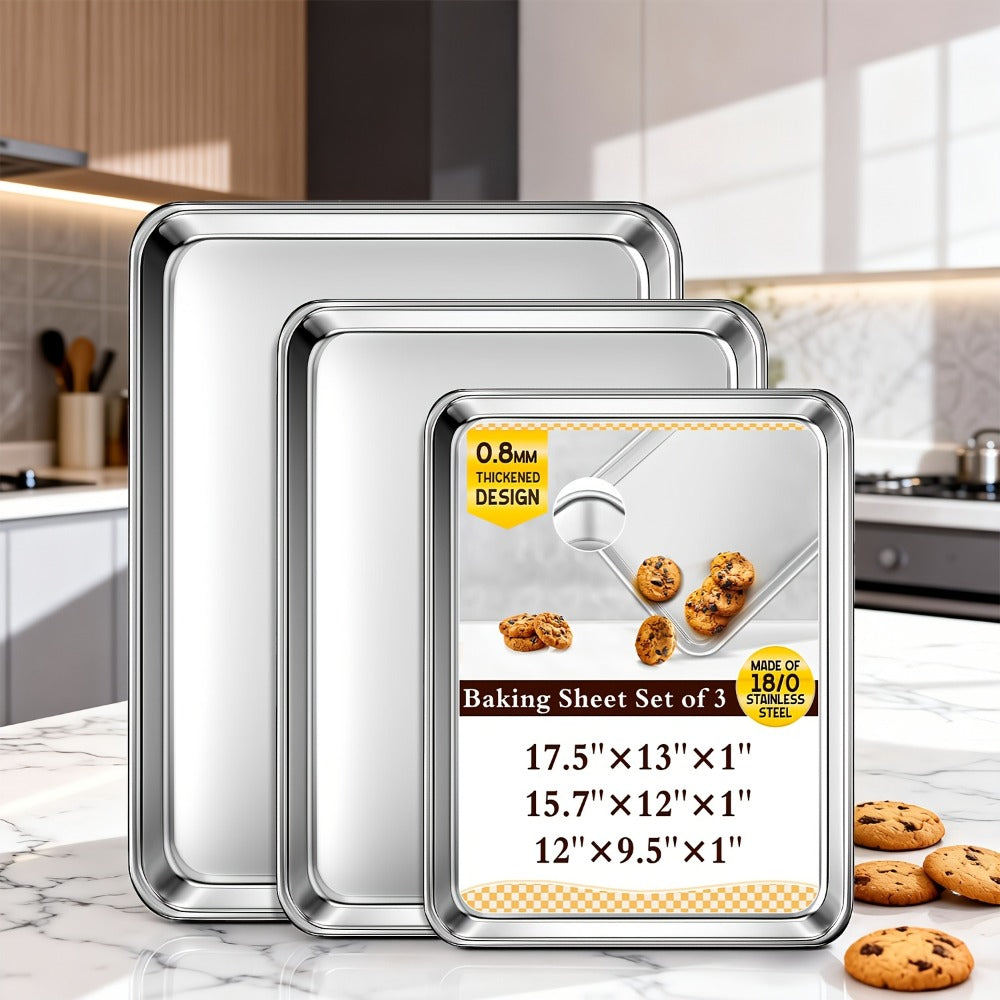Baking Sheet and Rack Set Stainless Steel Half Sheet Pan with Cooling Rack Heavy Duty Rust Free Dishwasher Safe for Cookie Baking Roasting Grilling 2 3 4 Pan Options