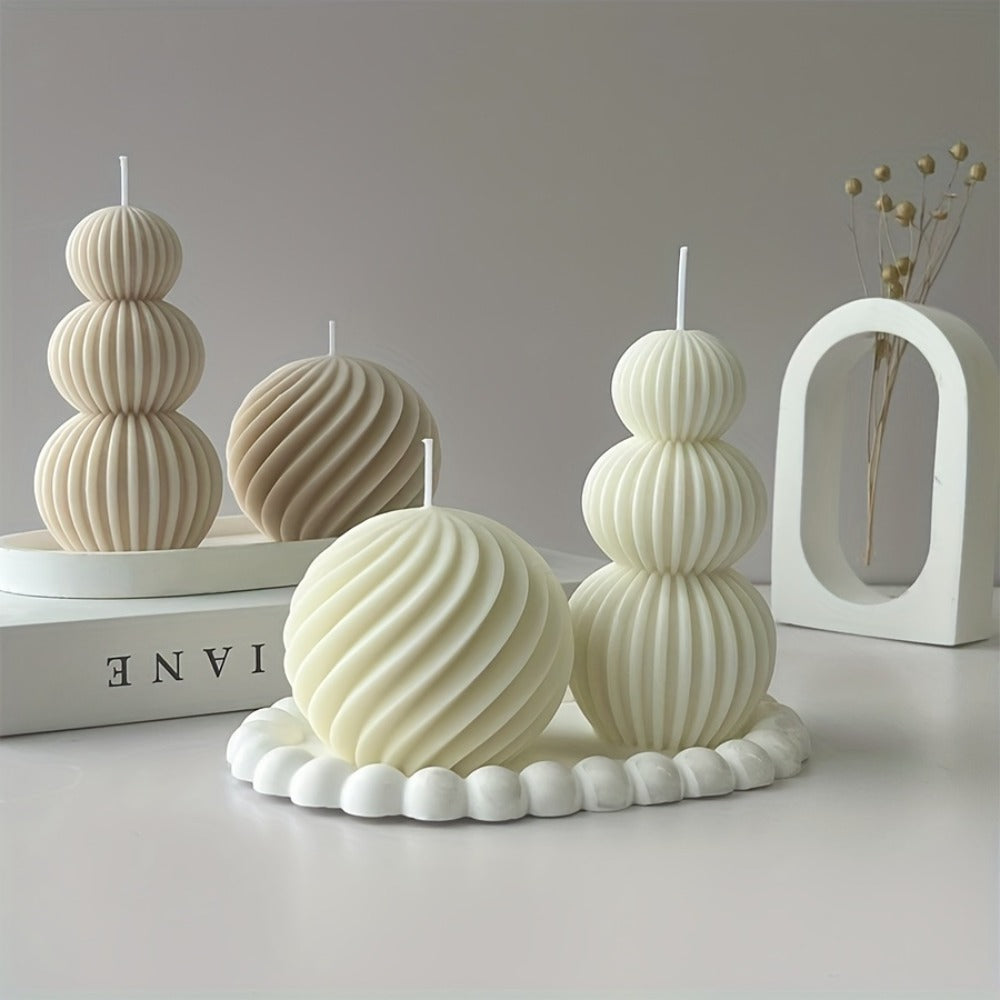 Scented Candle Wave Sphere Ball - Sandalwood & French Vanilla Fragrance, Geometric Home Decor Candle for Valentine's Day, Christmas & Special Occasions