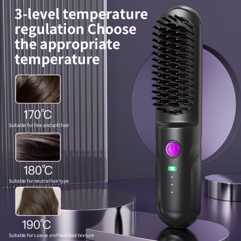 Wireless Hair Straightener Comb - Portable Cordless Straightening Brush with 3-Min Fast Heat, 3 Temp Settings 170-190¡ãC, Negative Ion Technology, 3D Comb Design, Lightweight Travel Hair Straightener