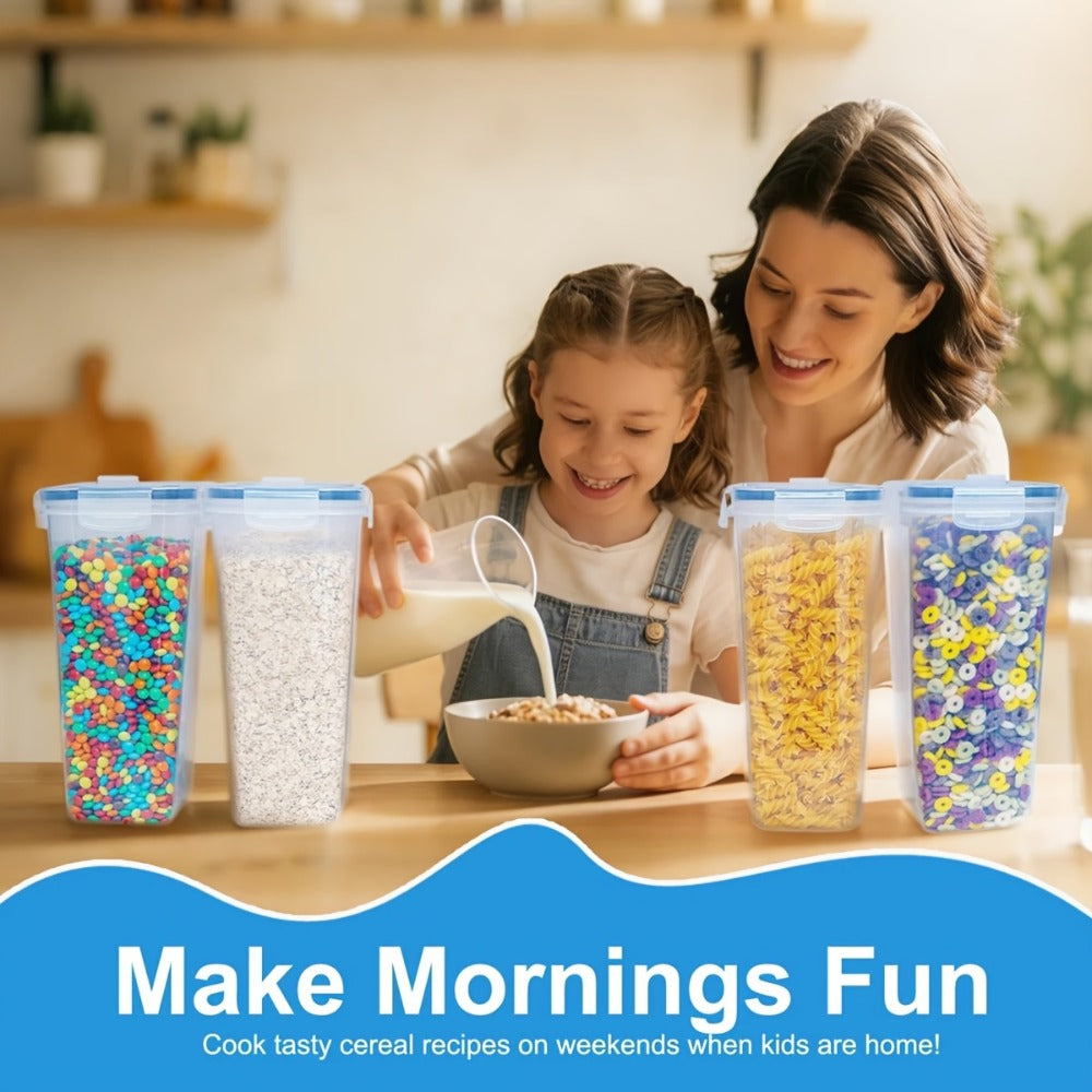 Airtight Food Storage Containers 4 Pack Extra Large 4L/135oz - BPA-Free Plastic Cereal Canisters with Pour Spout for Pantry Organization, Grain, Nuts, Flour & Rice Storage, Includes Labels & Marker