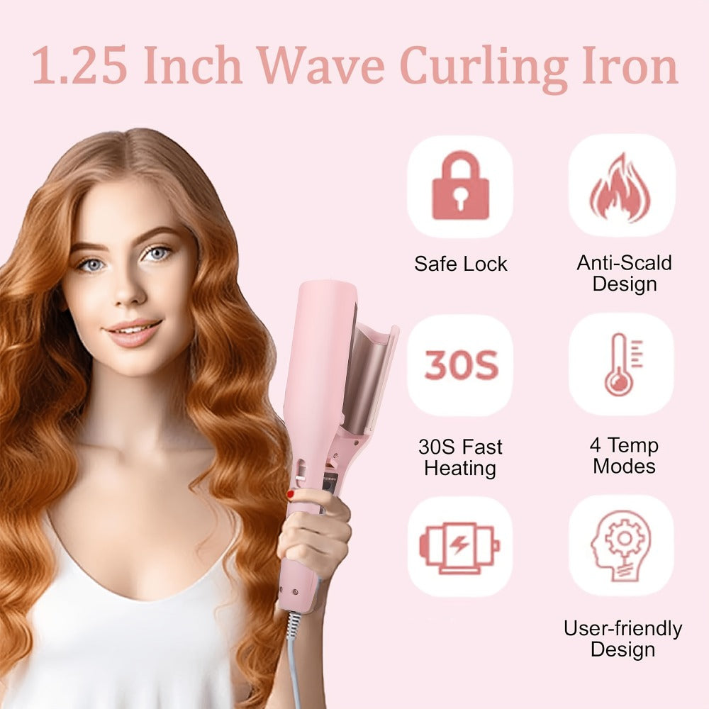 32mm Wave Curling Iron - Women's Hair Curler for Long-Lasting Deep Curls & Instant Beach Waves, Professional Salon Styling Tool for All Hair Types, Easy to Use, Gift for Women, Travel & Home Use