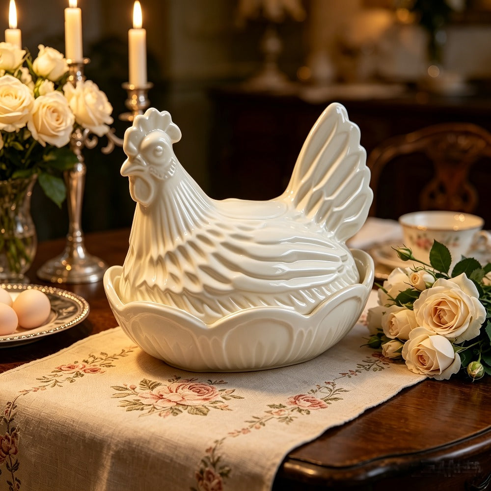 Glass Chicken Candy Jar - Vintage Milk Glass Nesting Hen Cookie Jar with Lid for Home Decor, Kitchen Display & Gifts