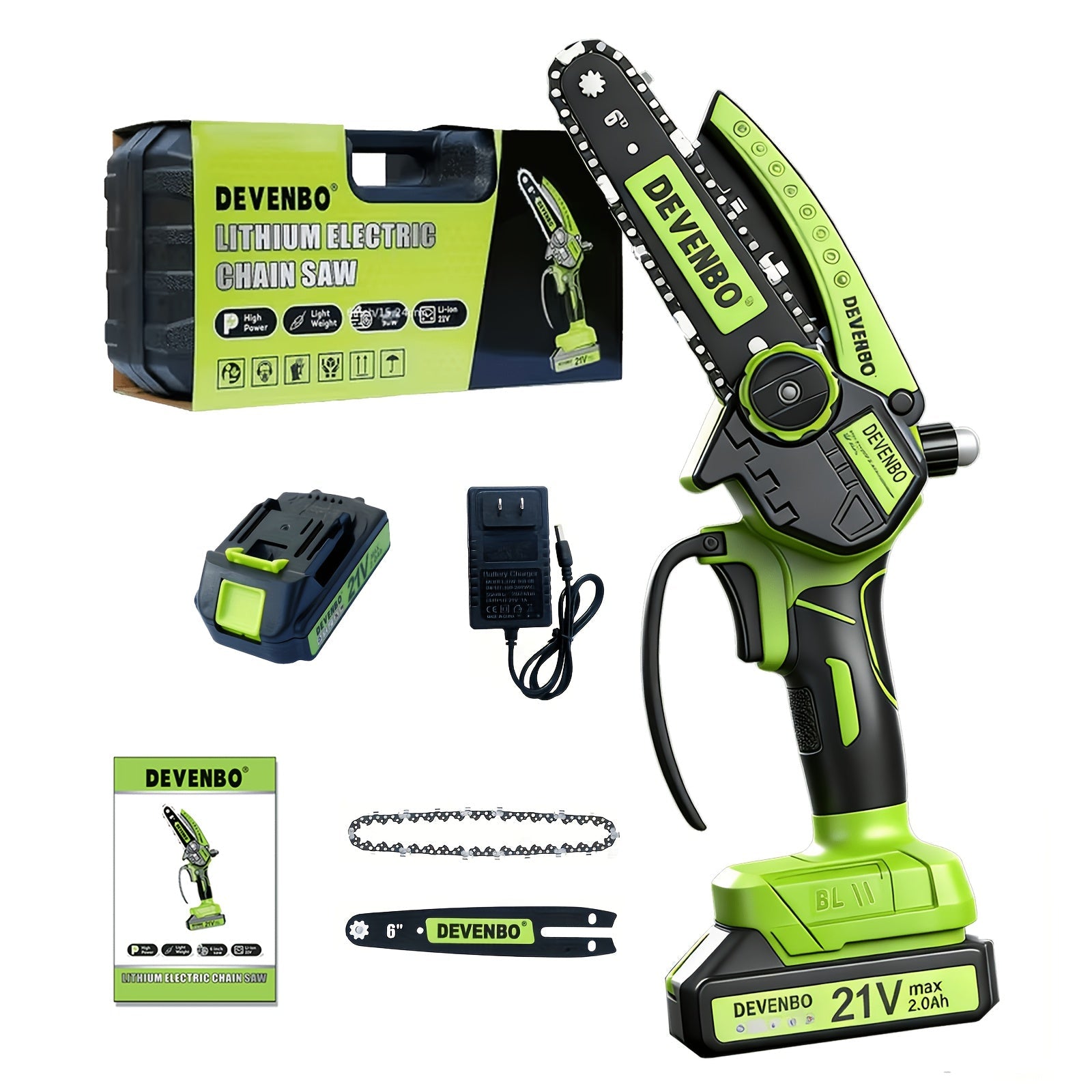Cordless Mini Chainsaw 6 Inch ¨C Handheld Lightweight Portable Electric Chainsaw with Safety Equipment, for Yard Gardening, Tree Pruning, Home Woodworking & Outdoor Survival, Thoughtful Gift for Men (1 or 2 Batteries)