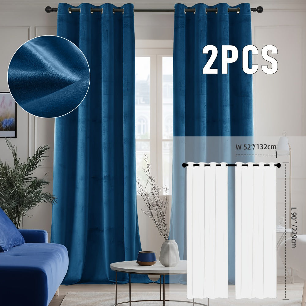 Velvet Room Darkening Curtains 2 Panels | Grommet Top Thermal Insulated Soundproof Blackout Curtains for Living Room Bedroom, Soft Solid Color Vintage Window Drapes