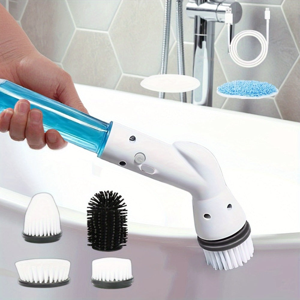 Electric Spin Scrubber Cordless Rechargeable - Adjustable Handle with 6 Brush Heads, All-Purpose Power Scrubber for Bathroom, Kitchen, Tile, Shower, Tub & Car, Time-Saving Cleaning Tool, White