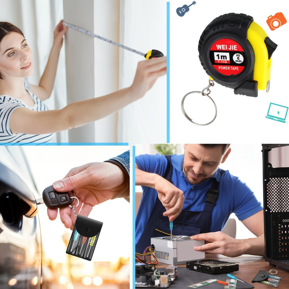 Mini Tape Measure & Screwdriver Keychain Tool Set 96 Pack ¨C Bulk Party Favors for Men, Father's Day Gifts, DIY Emergency Keychain Tools, Compact Measuring Tape with Mini Screwdriver