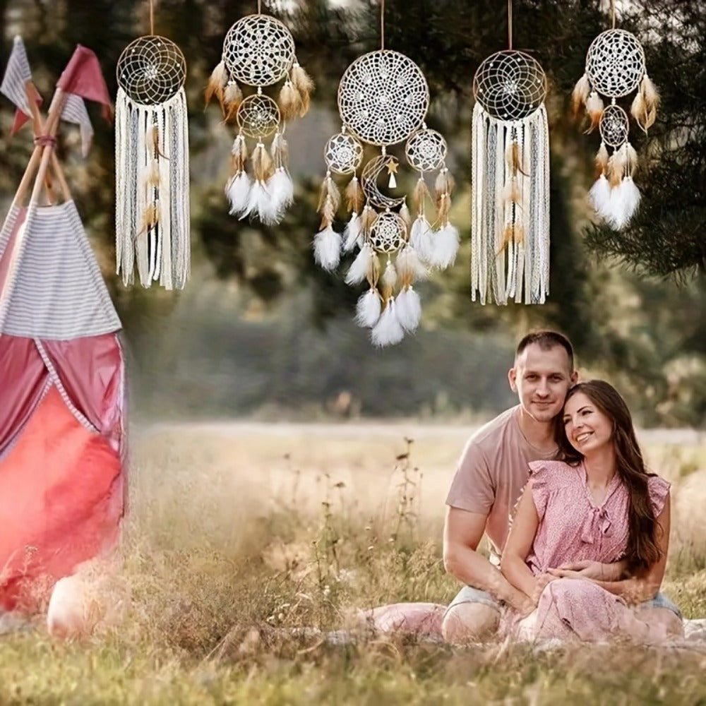 Dream Catcher Wall Decor 5 Pack Large Handmade Boho Dream Catchers Moon Sun Wall Hanging Decoration Bohemian Bedroom Decor Aesthetic Room Decor Bed Decoration Boho Wall Art Camel