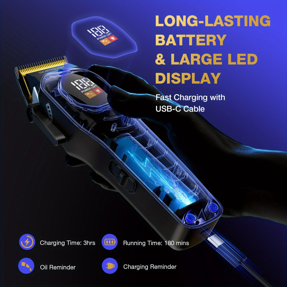 Hair Clippers & Beard Trimmer Set for Men - SUPRENT Professional Cordless Grooming Kit with T-Blade Trimmer, 6000RPM Quiet Motor, LED Display, 6 Guide Combs, Type-C Charging, Home & Barber Use