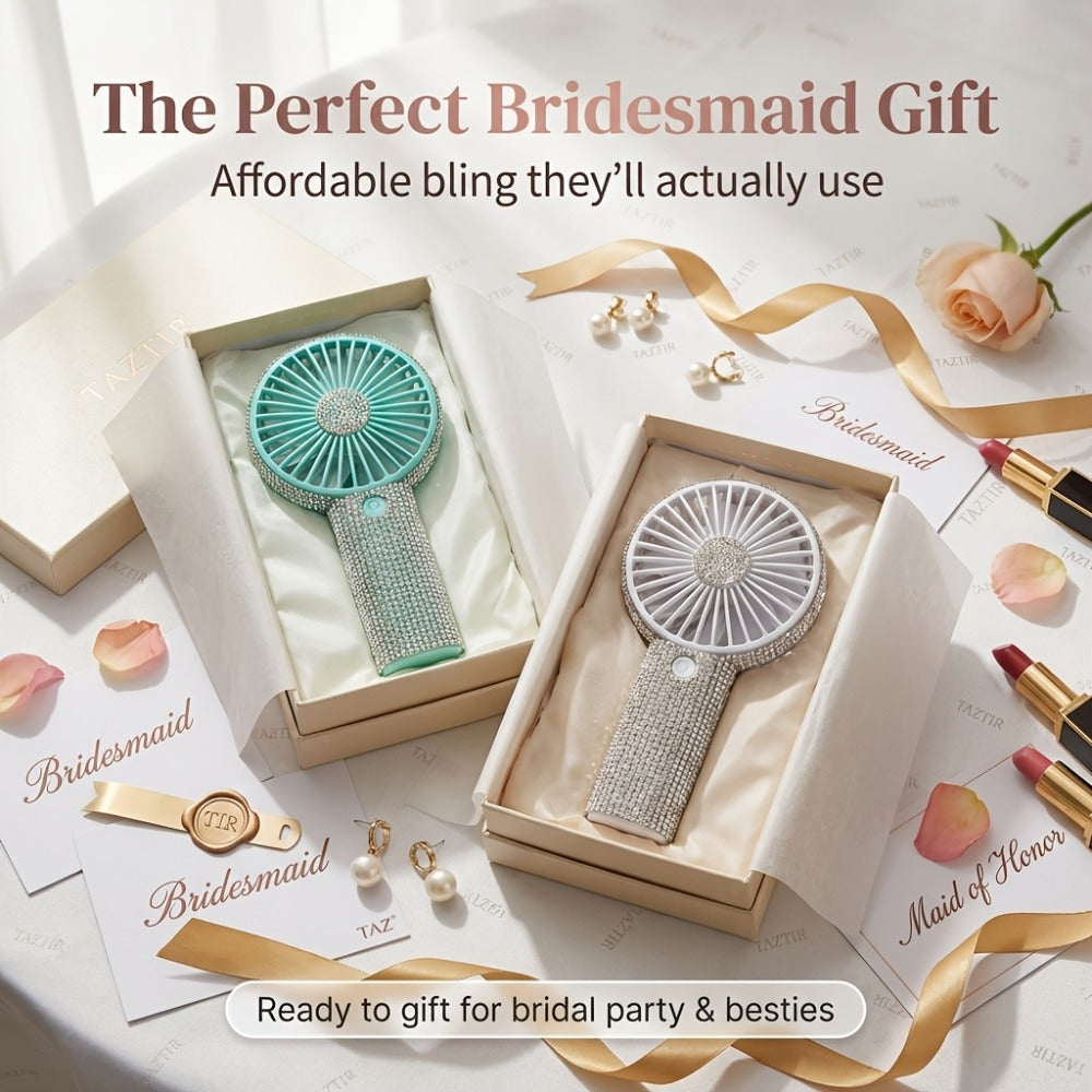 Mini Handheld Fan USB Rechargeable, Diamond-Style Portable Personal Fan with Long Battery Life, Compact Small Fan for Travel, Outdoor, Desk, Wedding, Valentine's Day and Mother's Day Gift