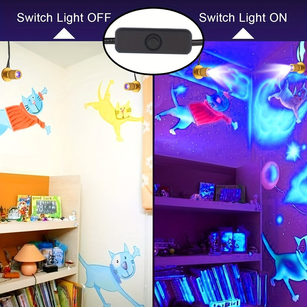 LED UV Blacklight USB Powered Mini Spotlight ¨C Glow Party, Tapestry & UV Reactive Decoration with On/Off Switch