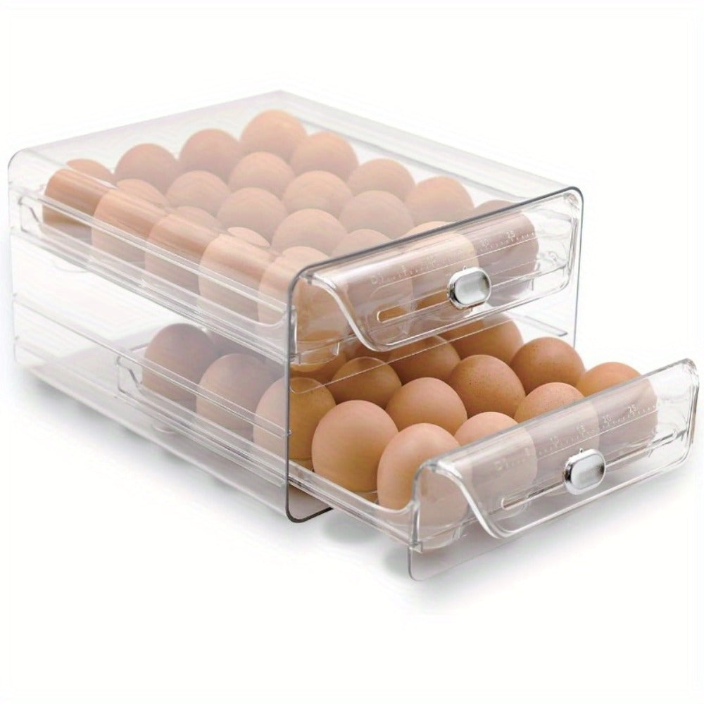 Egg Storage Box for Refrigerator 40 Eggs - Transparent Double-Layer Drawer Style Egg Container, Fresh-Keeping Stackable Egg Holder for Fridge, Kitchen Egg Organizer with Lid