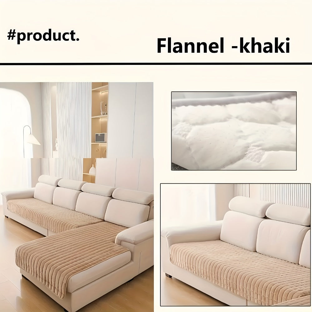 Quilted Flannel Velvet Sofa Cover 2pcs Set | Luxurious Jacquard Couch Cover, Soft Furniture Protector, Pet Friendly Machine Washable, All Season, Living Room Bedroom Office