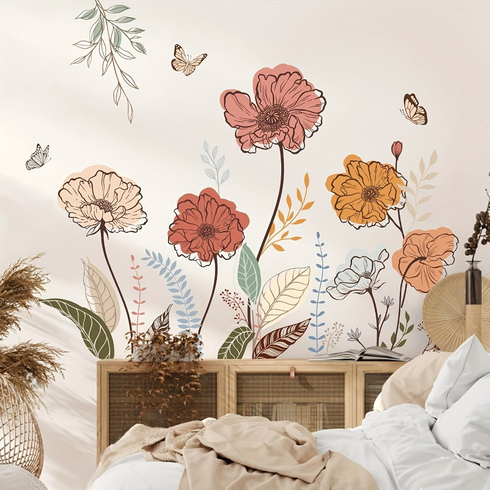 Bohemian Floral Wall Decals Self-Adhesive Wildflower Stickers for Living Room Bedroom TV Wall Art Decor ¨C Flowers & Fruits Peel and Stick Removable Wall Stickers Home Decoration