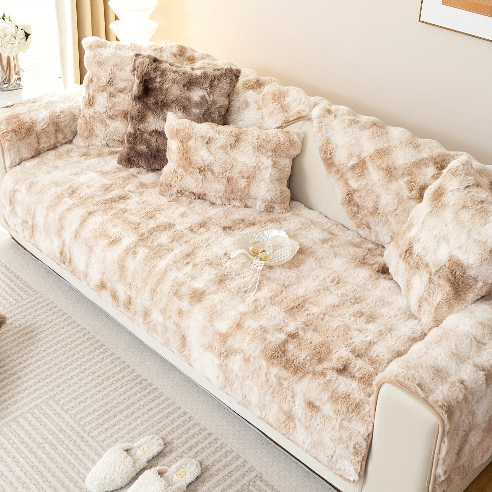 Plush Sofa Cover Faux Lamb Thick Fluffy Couch Slipcover Pet Friendly Machine Washable Gradient Color Polyester Furniture Protector for Armchair Single Double Triple Sofa Living Room Home Decor