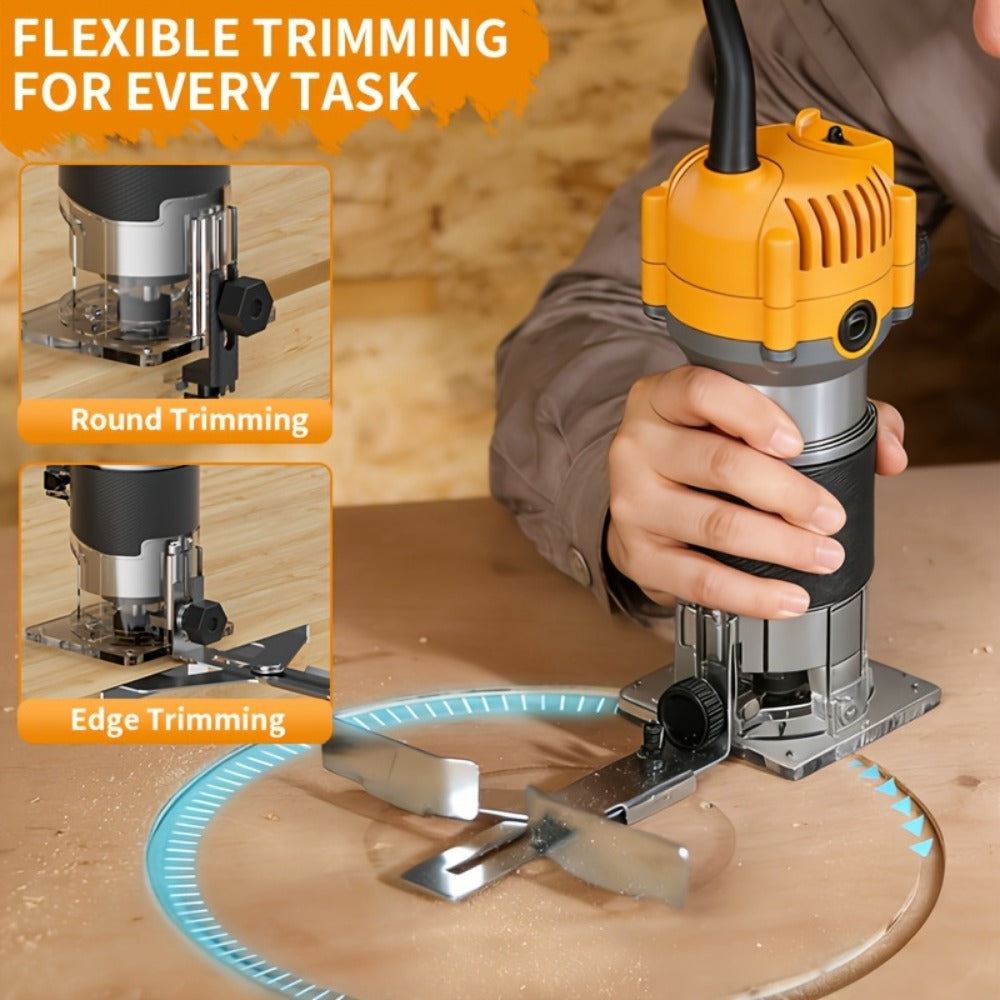 Wood Router Edge Trimmer 800W 6.1Amp Compact Hand Router Tool 35000RPM with Variable Speed, 1/4¡± Collet, Router Bit Set for Woodworking Slotting Carving Edge Treatment DIY Projects