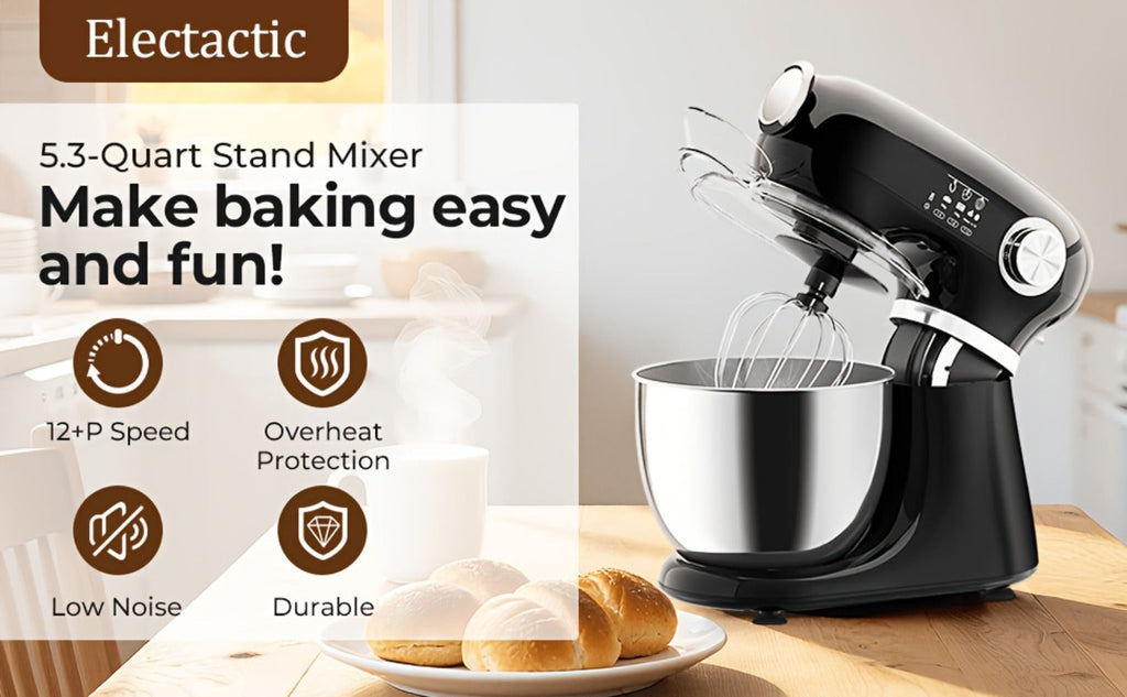 Bowl-Lift Stand Mixer 5.5 Qt 4-in-1 Electric Vertical Mixer 350W 12-Speed with Pulse Stainless Steel Bowl Dough Hook Whisk Mixing Paddle for Cake Bread Dough Black Red