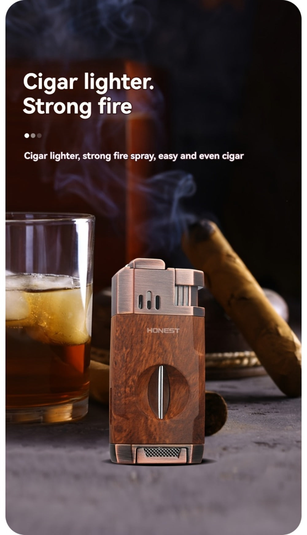 Cigar Torch Lighter with V-Shaped Cigar Cutter Built-in Clip Dual Windproof Jet Flame Visible Gas Window Integrated Cigar Lighter for Men Butane Gas Not Included