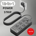 USB Extension Cord Power Strip 18-in-1 with 12 AC Outlets 6 USB Ports Surge Protector Overload Protection Switch 5FT 10FT for Home Kitchen Office Travel Accessories Black White