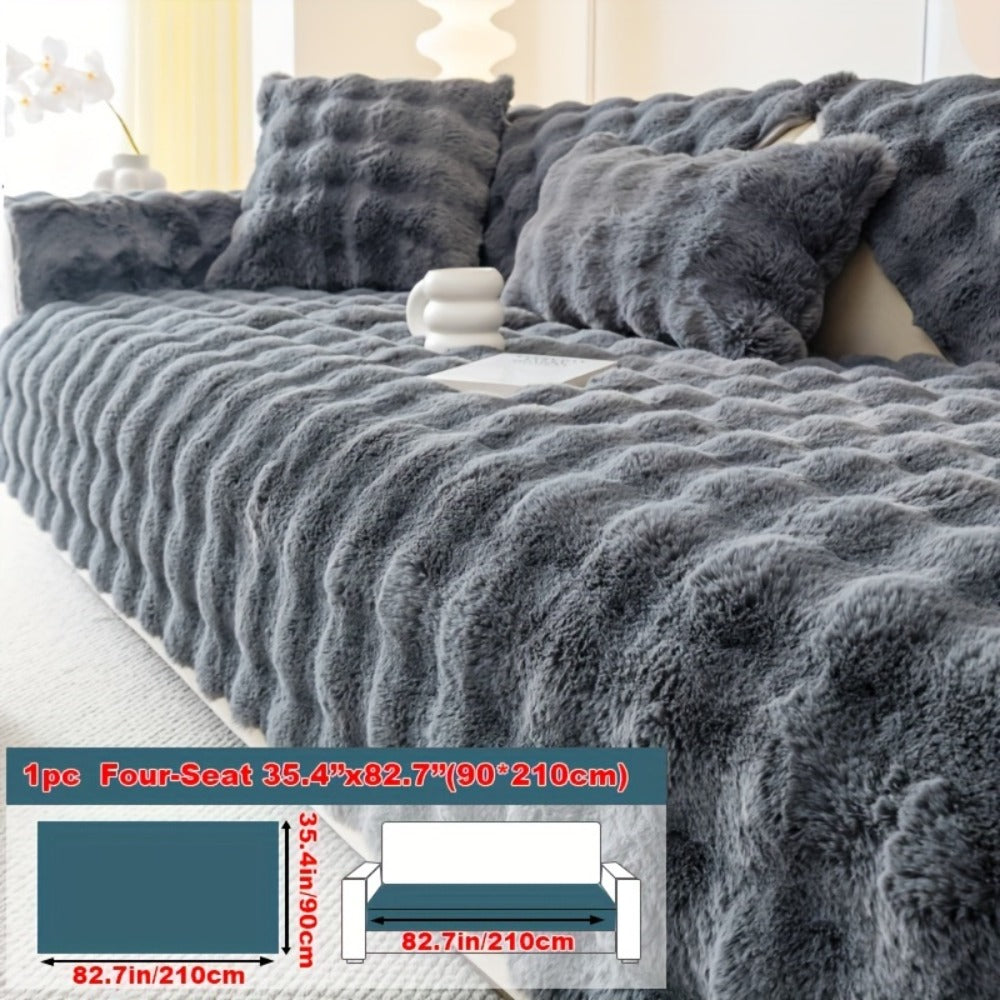 Faux Rabbit Plush Sofa Cover Winter Warm Thickened Anti-Slip Pet Friendly Cushion Protector for Living Room Bedroom Office 1 2 3 4 Seater