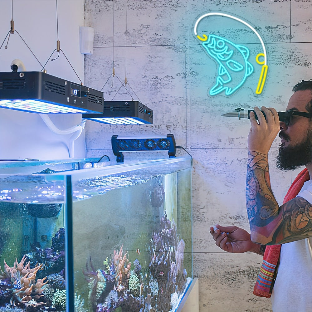 Fishing Neon Sign LED Wall Decor ¨C Dimmable Multicolor Go Fishing Hook Neon Light for Man Cave, Bedroom, Tackle Shop, Bar & Game Room, Fly Fishing Gift & Unique Wall Art