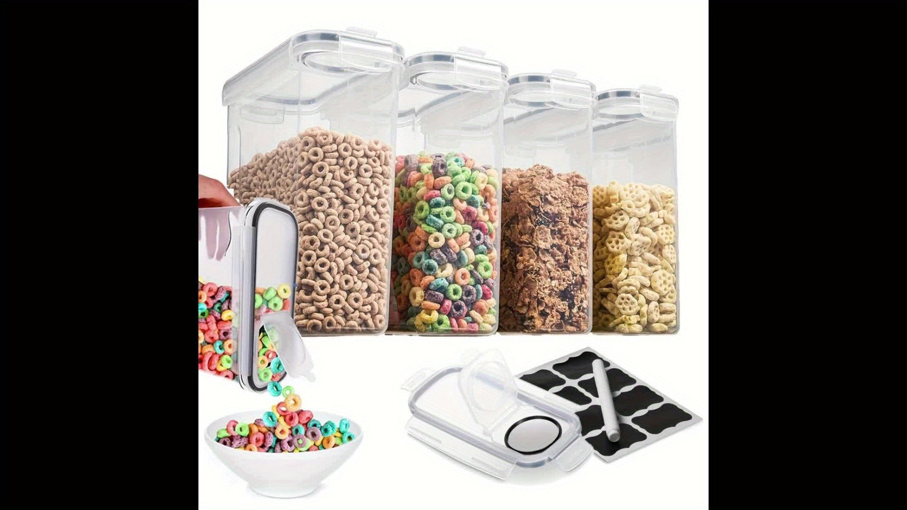 Airtight Food Storage Containers 4pcs 1.06gal Extra Large - BPA-Free Plastic Cereal Containers with Clip Lid for Pantry Organization Bulk Dry Food Sugar Kitchen