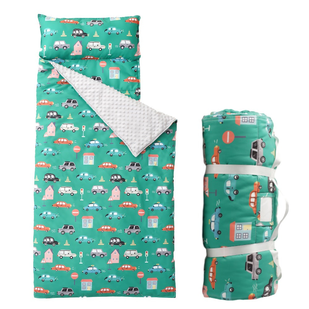 Kids Nap Mat Roll-Up Sleeping Mat for Daycare & Travel - 100% Polyester, Machine Washable, Fun Prints