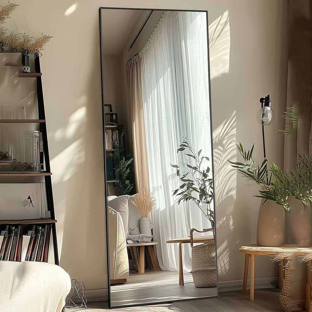 Full Length Mirror Floor Mirror Freestanding 58x18 Inch Arched Full Body Mirror Wall Mounted Leaning Rustproof Stand Mirror for Bedroom Living Room Cloakroom Modern Home Decor Black Gold