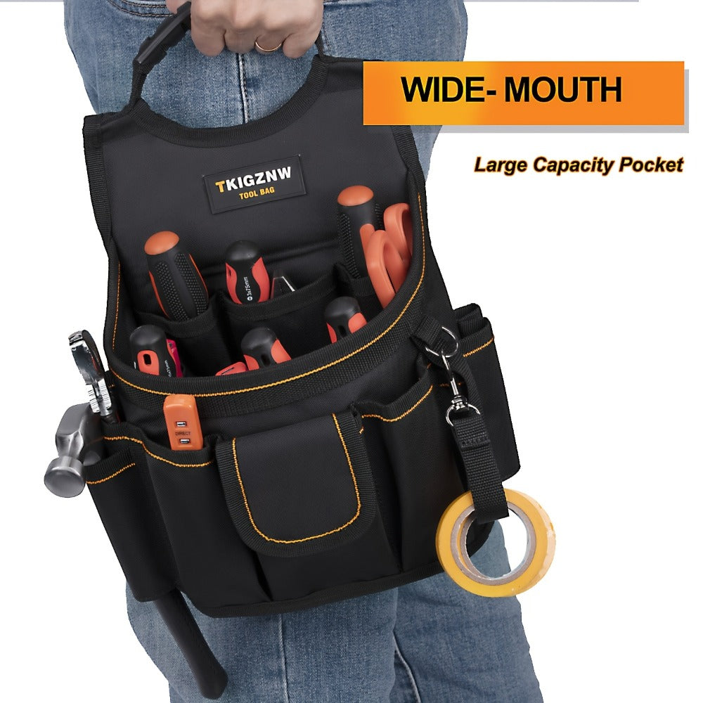 Tool Belt Bag Heavy Duty - 18-Pocket Large Capacity Tool Organizer Pouch with Wide Mouth Opening, Heavy-Duty Polyester for Construction, Plumbing, Electricians, DIY Projects & Professional Home Use