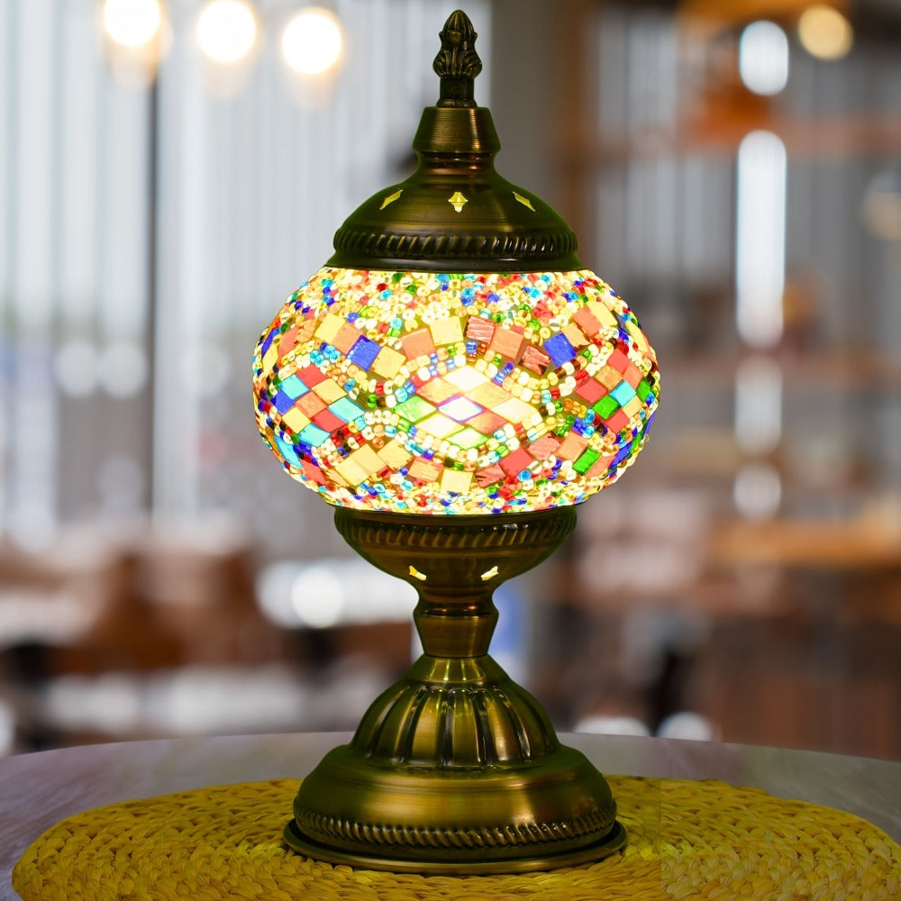 Mosaic Table Lamp Handcrafted Turkish Glass Bedside Lamp 3-Color Dimmable with Metal Base Bulb Included
