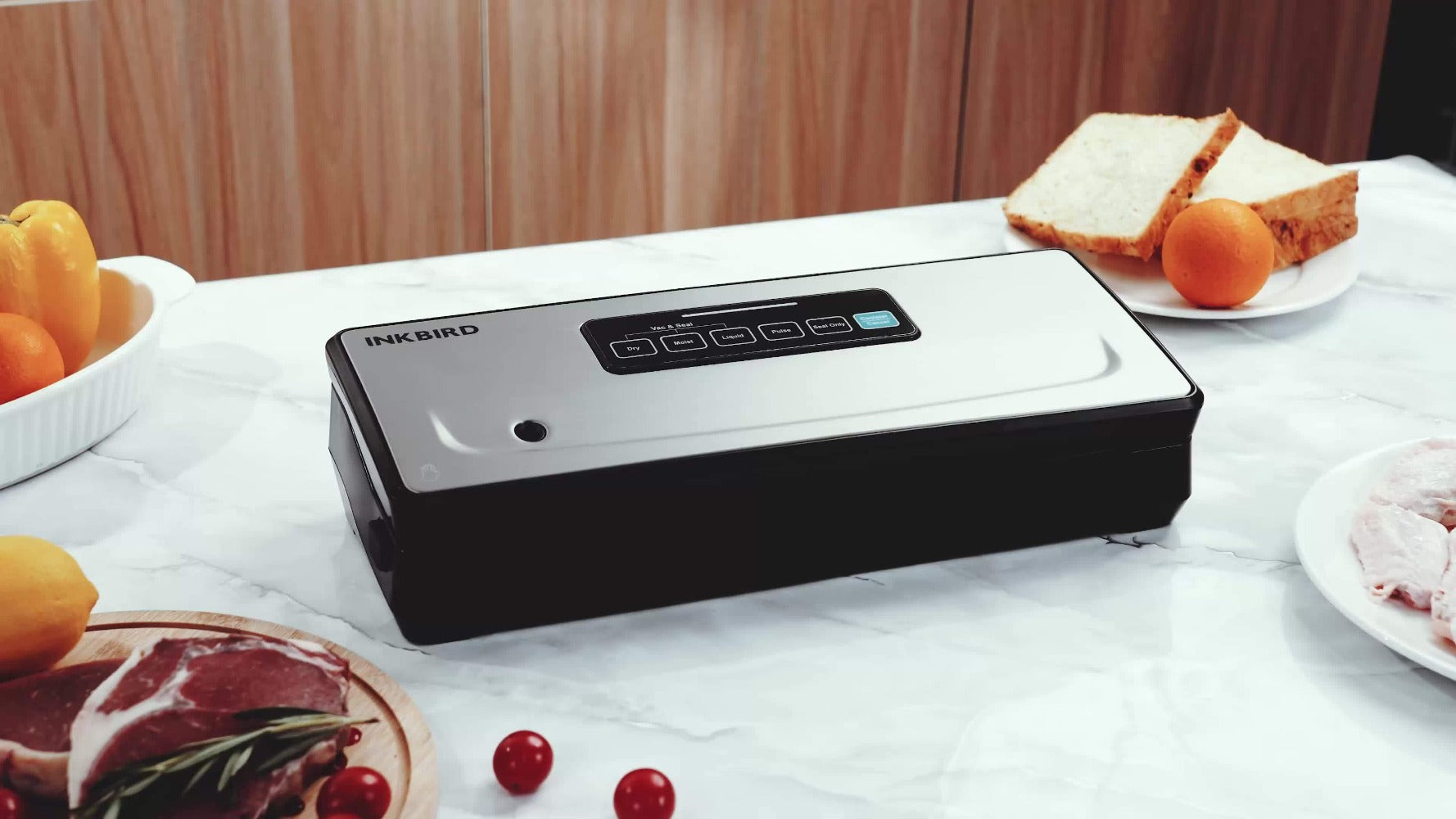 Vacuum Sealer Machine 85KPA ¨C INKBIRD 10-in-1 Food Sealer with Bag Storage, Built-In Cutter, Moist/Dry/Pulse/Liquid/Canister Modes, 200 Continuous Seals, Compact Design for Food Preservation & Sous Vide