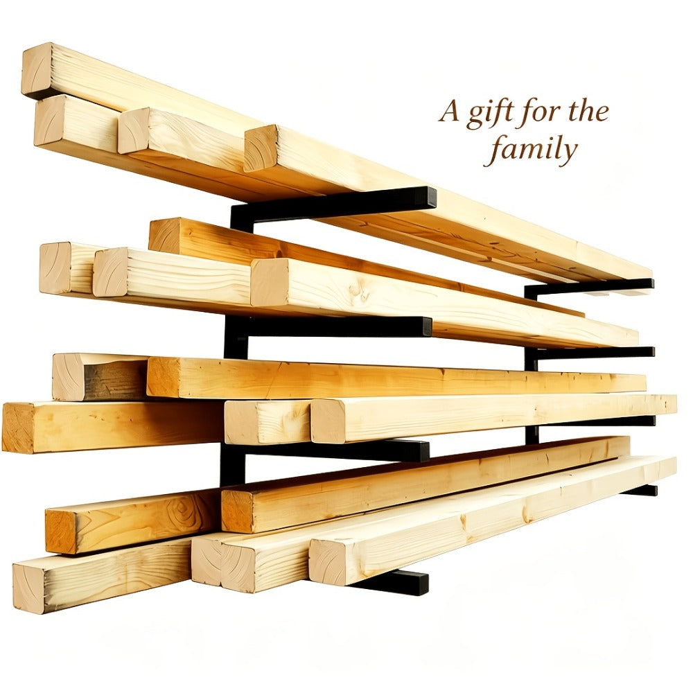 Lumber Storage Rack Wall Mount 4-Level ¨C 800 LBS Per Level Metal Wood Organizer Rack for Garage, Shed & Workshop | Heavy Duty Wall Mounted Wood Storage Rack for Lumber, Pipes & Long Materials | Black