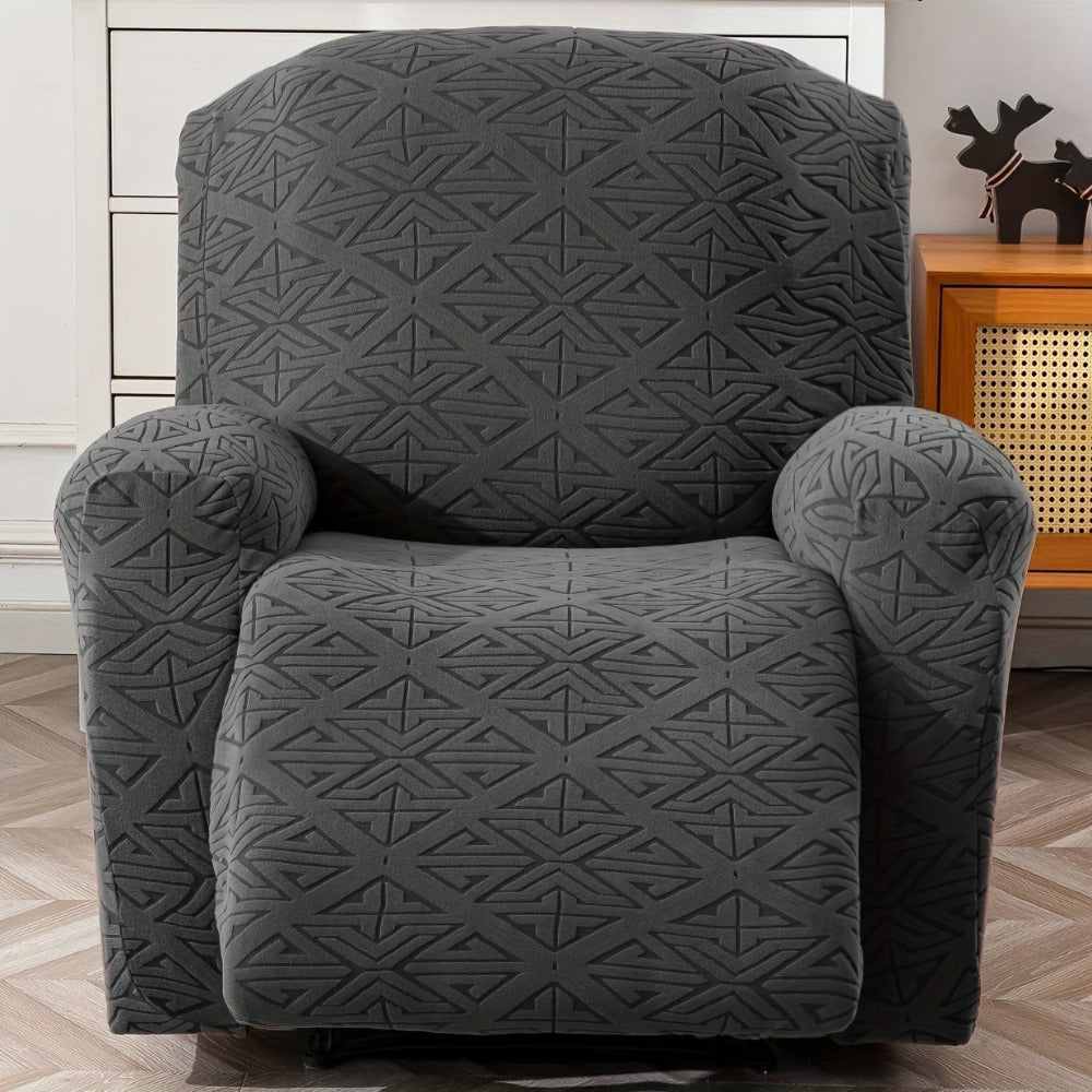 Stretch Recliner Chair Cover 4-Piece Slipcover Non-Slip Elastic Recliner Protector Polar Fleece Jacquard Fabric Pet Scratch Proof Easy Install for Lazy Boy Recliner