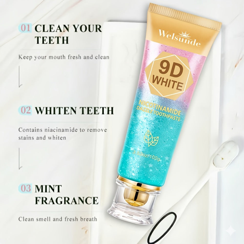 Niacinamide Toothpaste 9D Whitening Toothpaste for Stain Removal Fresh Breath Deep Cleansing Enamel Protection Minty Flavor Gentle on Gums Travel Size Oral Care for Women Men Daily Use