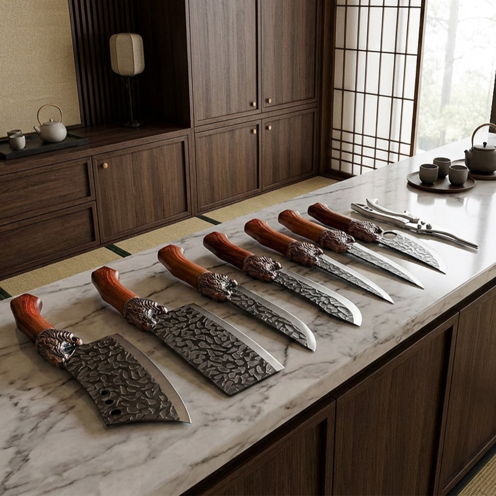 Kitchen Knife Set Professional Forged Stainless Steel Chef Knife Set with Boning Knife Slicing Knife Carving Knife Fillet Knife Butcher Knife Scissors Ultra Sharp Durable Meat Fish 4pc 7pc