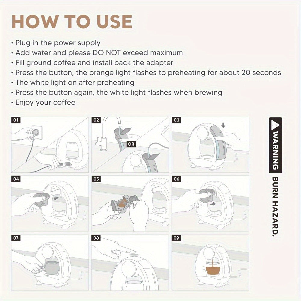 Espresso Coffee Maker 2-in-1 Single Serve Compatible with K-Cup and Ground Coffee Americano Mini Coffee Machine Tea Maker with Filter K-Cup Adapter 4-8oz Pink Champagne Gray Black