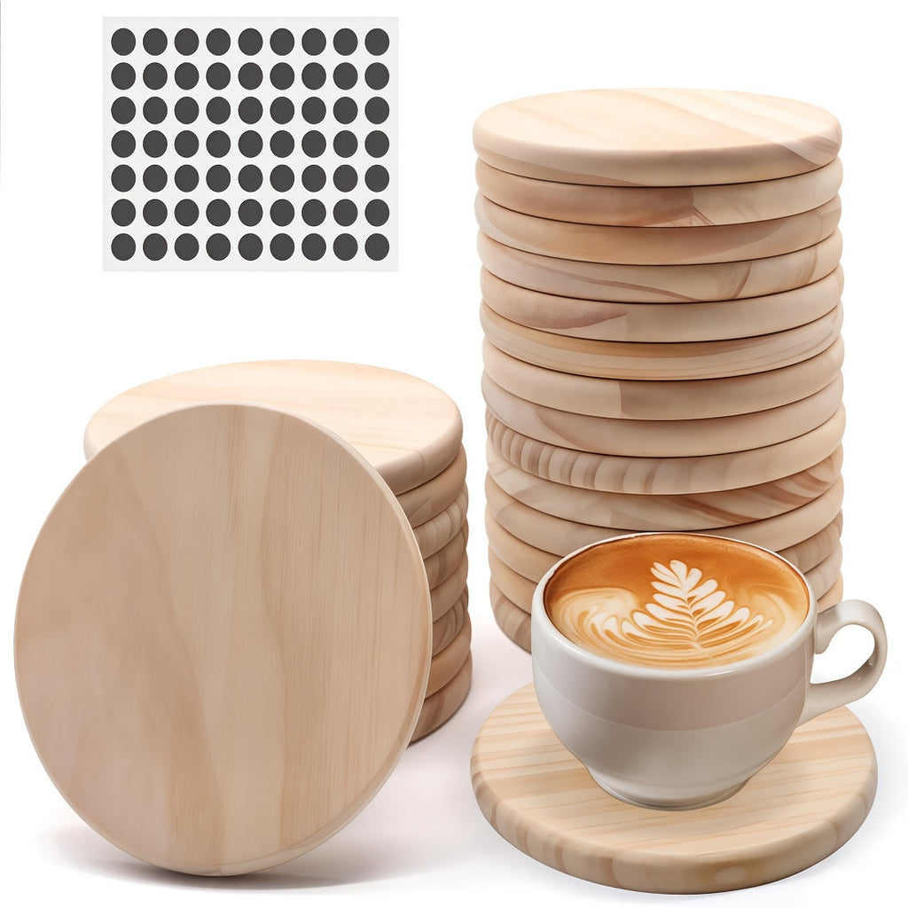 Unfinished Wood Coaster Blanks 4 Inch Round Square DIY Craft Supplies for Painting Engraving Burning with Non-Slip Felt Stickers Handmade Gift Home Decor Christmas Halloween Wedding