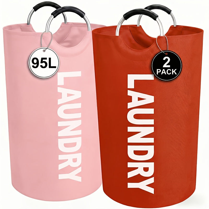 Laundry Basket 2pcs Large Foldable 25.1 Gallon, Collapsible Elevated Hamper with Half-Ring Handles for Bedroom, Bathroom & Laundry Room, Multiple Color Options