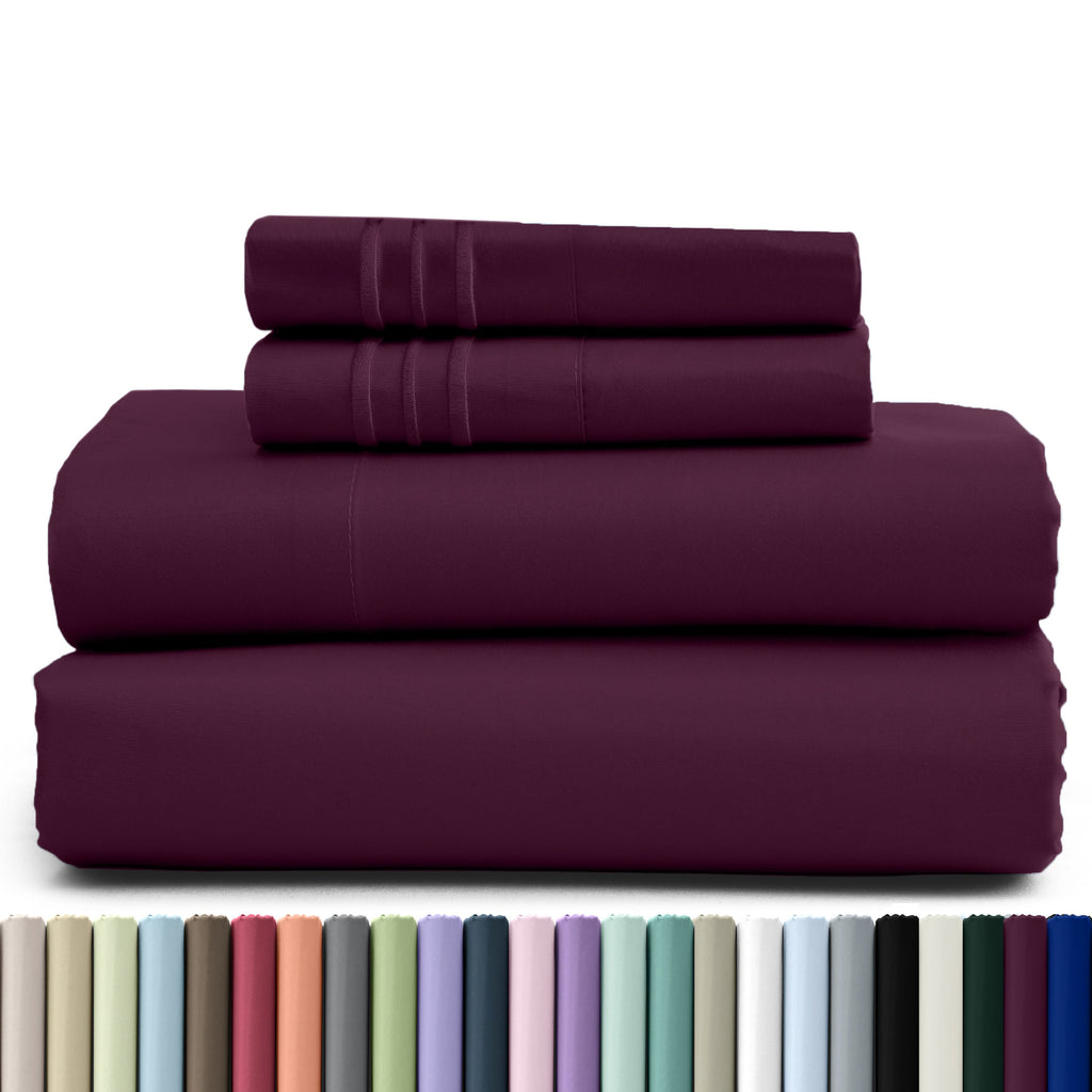 Fitted Sheet Set 4 Piece Microfiber Deep Pocket Bed Sheets - Soft Brushed Bedding Set with Pillowcases, All Season Cooling Sheet Set, 16 Inch Deep Pocket, Multiple Colors & Sizes