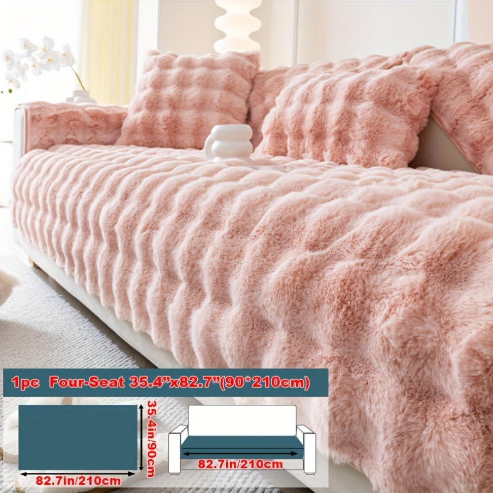 Faux Rabbit Plush Sofa Cover Winter Warm Thickened Anti-Slip Pet Friendly Cushion Protector for Living Room Bedroom Office 1 2 3 4 Seater