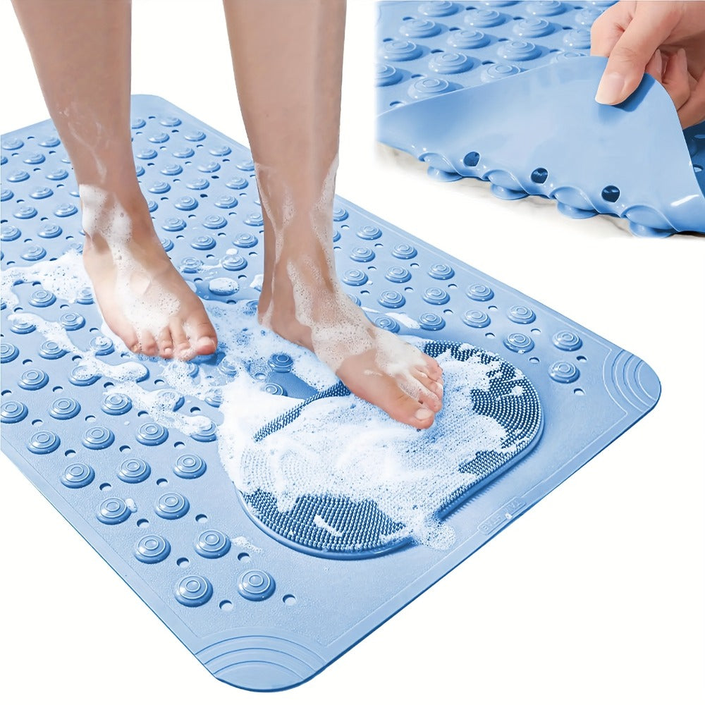 Non-Slip Bath Tub Shower Mat 27x14 Inch with Suction Cups & Drain Holes | Foot Massage Textured | Machine Washable Bathroom Safety Mat