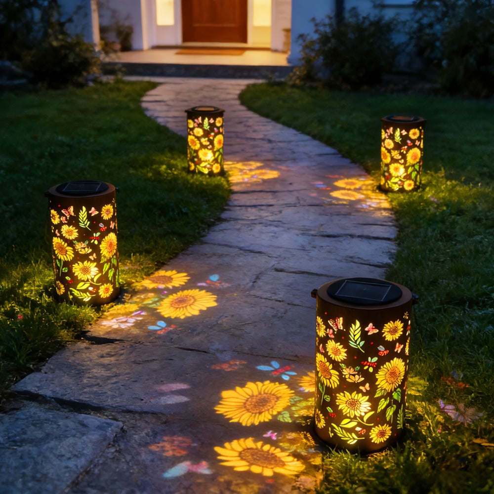 Solar Garden Lantern Outdoor IP65 Waterproof, Hummingbird Butterfly Sunflower Decorative Stake Light, Hand-Painted Solar Powered Yard Patio Porch Decor, Gift for Mom Grandma, Christmas Garden Decoration