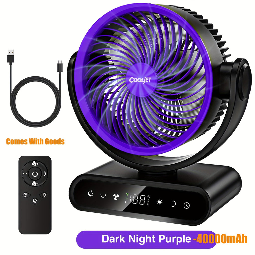 Camping Fan with LED Light Battery Powered 20000mAh 40000mAh 9-Inch 5-Speed Remote Control 90¡ã Tilt 120¡ã Oscillating Quiet Air Circulator for Outdoor Home
