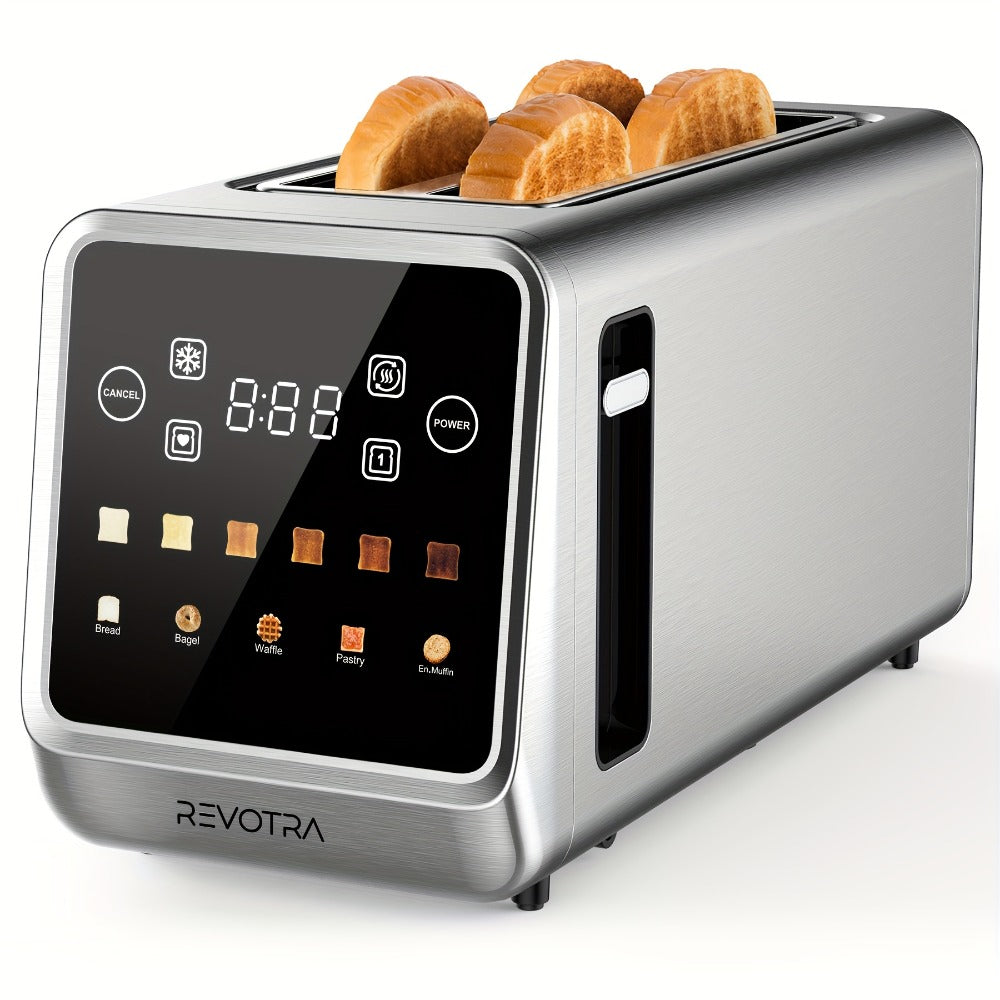 4-Slice Toaster Long Slot Stainless Steel ¨C Touch Screen LED Display, 1.5¡± Wide Slots, Countdown Timer, Memory Function, Dual Control, 6 Shade Settings