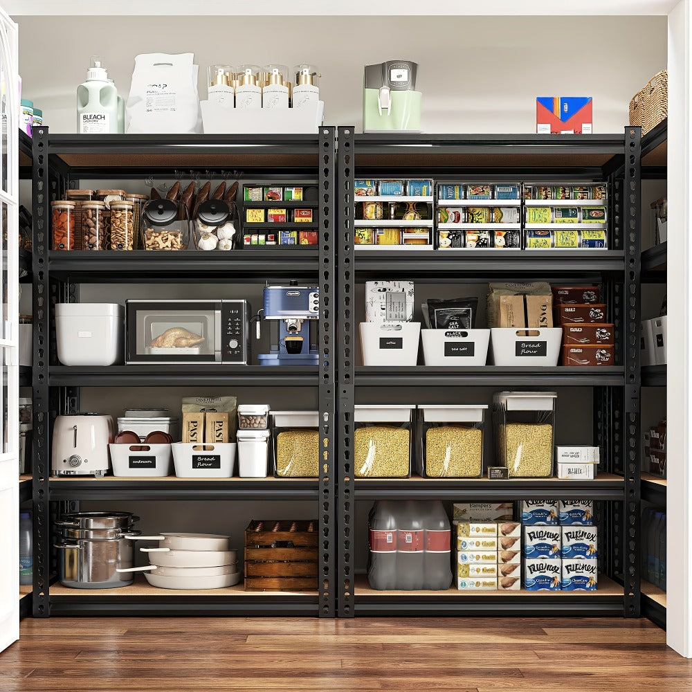 5-Tier Heavy Duty Garage Shelving Unit 2000LBS ¨C Metal & Wood Storage Shelves, Adjustable Utility Rack for Garage, Basement, Pantry, Warehouse, Kitchen & Office, Tool-Free Assembly, Black